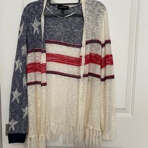 Lane Bryant Cream, Red & Navy Striped Open-Front Cardigan